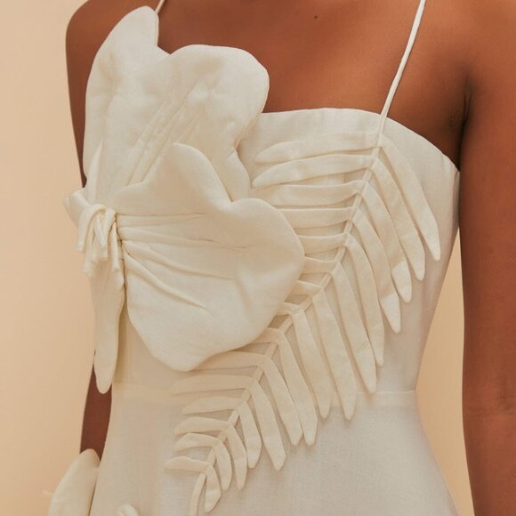 Farm Rio White Flower Midi Dress (Garden Lenzing Ecovero Euroflax) Medium - Picture 2 of 5